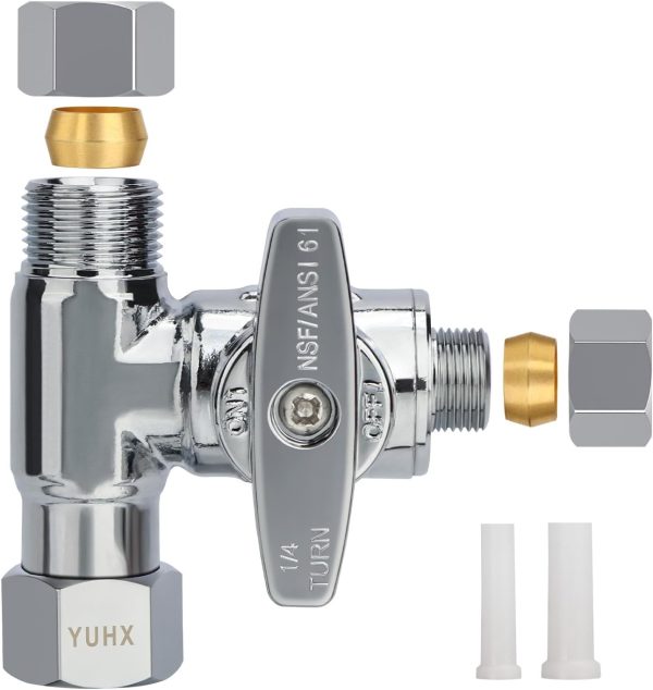 YUHX 3/8 Compression Tee Valve Brass Chrome Stainless Steel-0