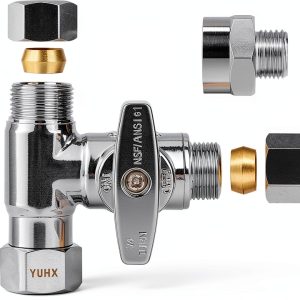 YUHX Brass Compression Tee Valve Lead Free 3/8 Inch-0